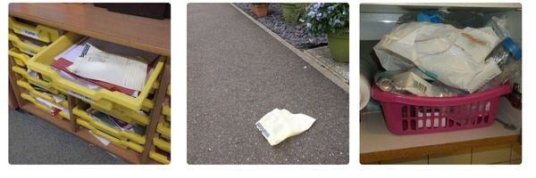 Teachers sent us these images of paper strewn across school
