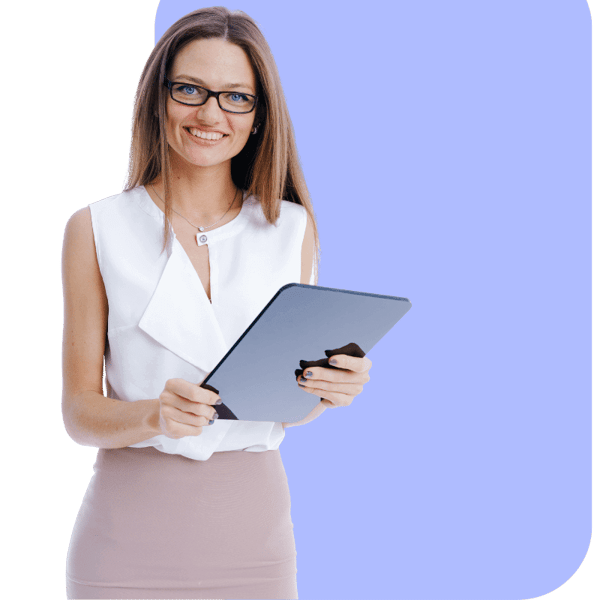 Playscheme leader holding her tablet..