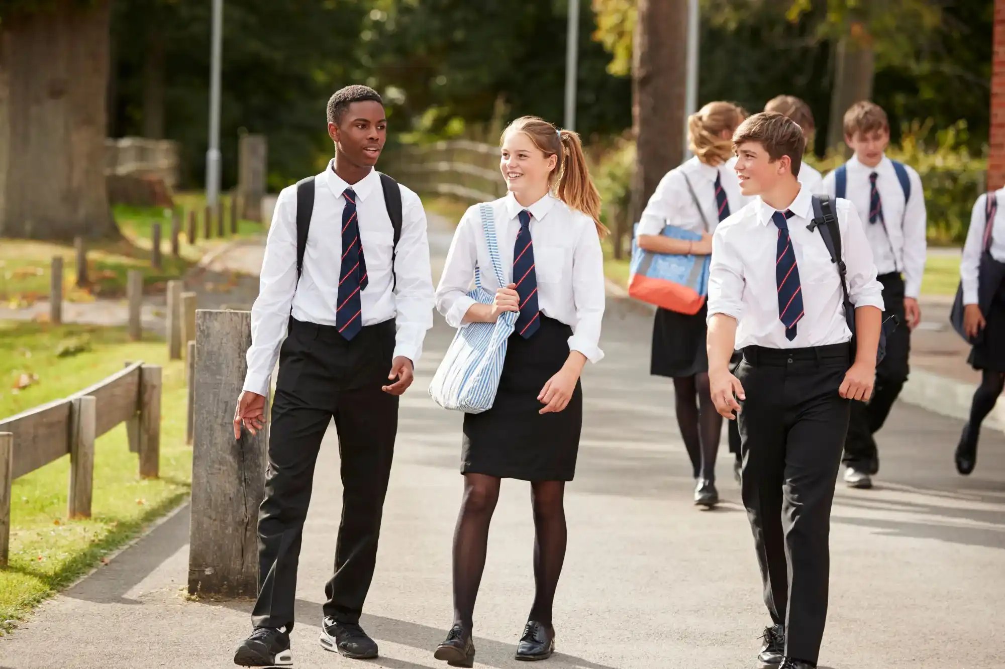 Secondary school children walking to class.