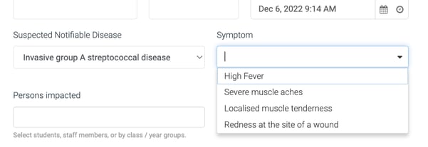 Add symptom to drop down
