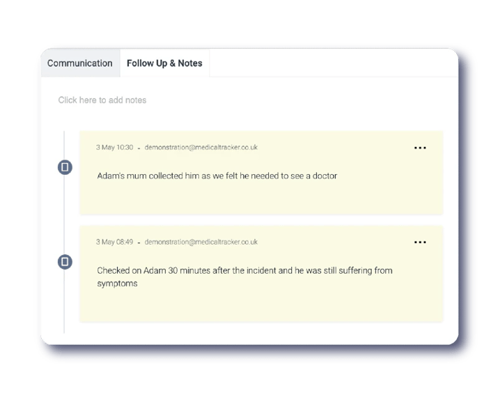 Recording Follow up of medication or incident
