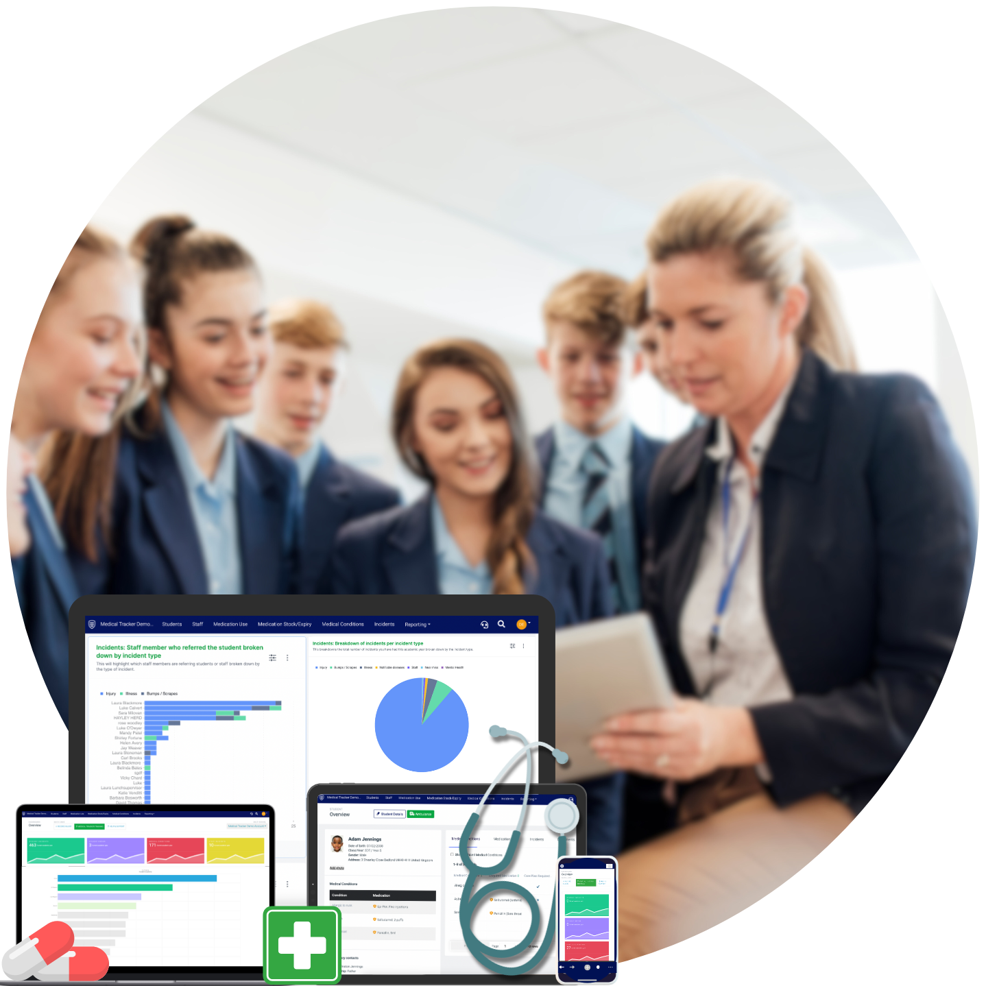 Secondary school - school business manager touring Medical Tracker to students